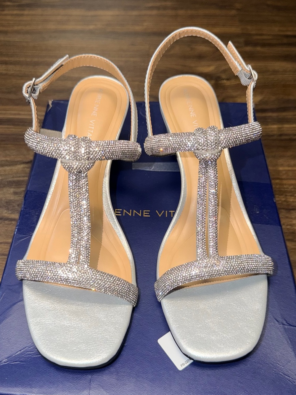 Adrienne Vittadini Silver Crystal T-Strap Sandals